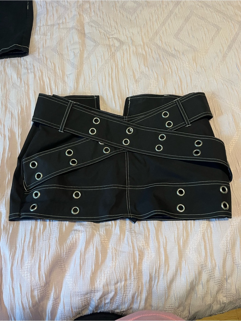Black Grommet Detail Mini Skirt